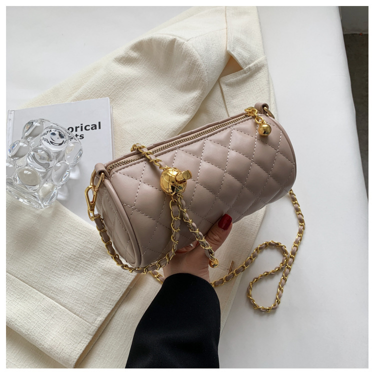 Lingge cilindrica per le donne 2024 nuovo stile alla moda ed elegante, borsa a tracolla diagonale con catena versatile, monospalla_voghion.com