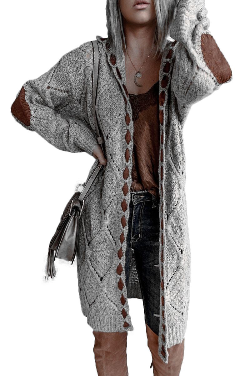 Maglione con cappuccio lavorato a maglia da donna, a maniche lunghe, cardigan, giacca_voghion.com