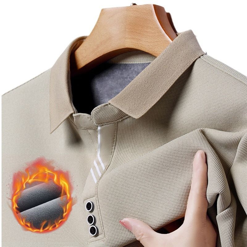 Herbst und Winter Herren Samt Polo T-Shirt Mode Vielseitiges Langarm Top Verdicktes Warmes Hemd_voghion.com