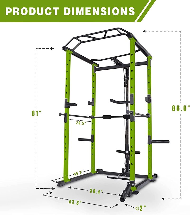 100lb Green Home Gym Set Multi-functional Power Cage, Home Adjustable Pullup Squat Rack 1000Lbs Capacity Comprehensive Fitness Barbell Rack_voghion.com
