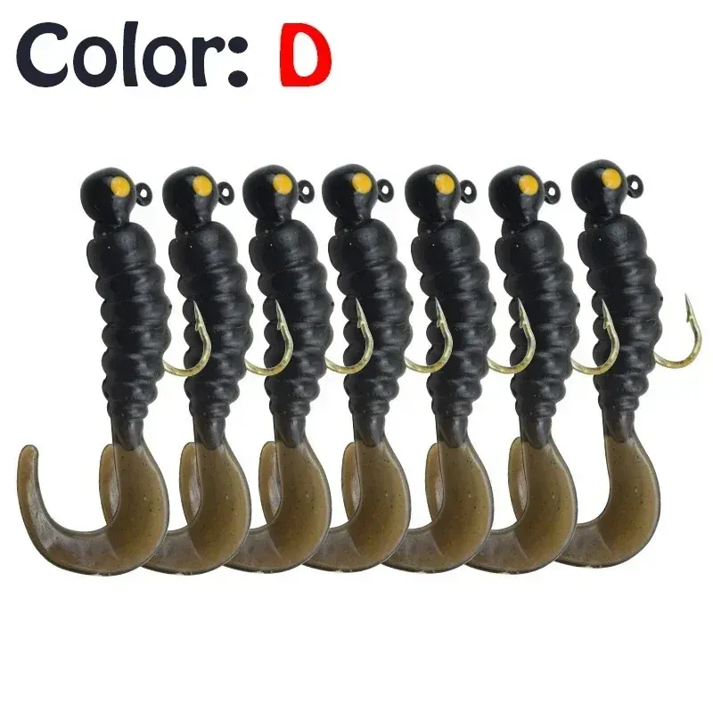 7pcs/Lot Worms Jig Silicone Soft Bait 4.8cm 2.7g Jigging Wobblers Fishing Lure Lead Hook Tackle Bass Artificial Tail_voghion.com