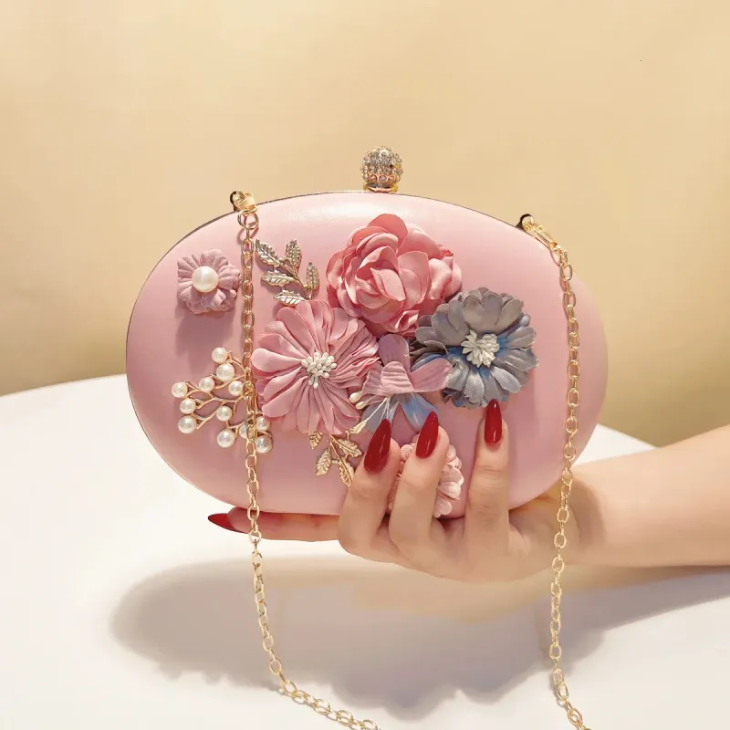 Borse da sera con fiori, colore rosa, piccole borsette da donna con tracolla a catena e scatola di perline con diamanti 250614l_voghion.com