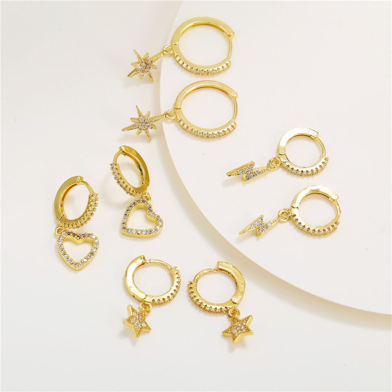 Asymmetrical Star-moon Ear Buckle Earrings With Micro-encrusted Zircon Eyes, Fashionable Earrings And Eardrops_voghion.com
