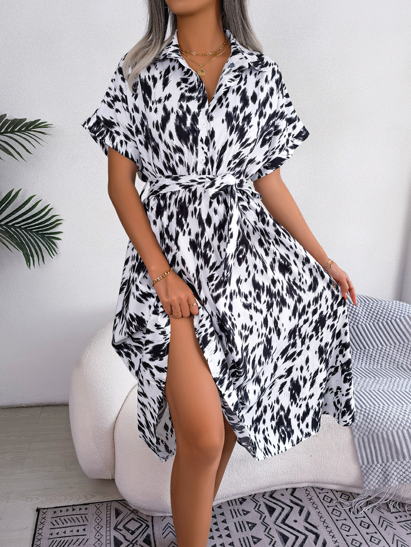 2023 Summer Casual Loose Leopard Camicia con lacci Gonna da donna_voghion.com