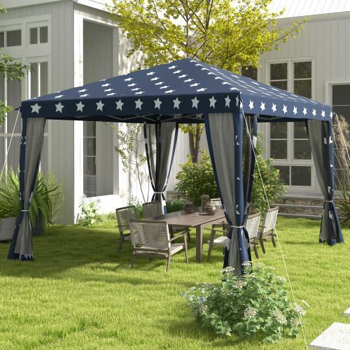 Outsunny 10' X 10' Pop Up Canopy Tent With Netting, Instant Gazebo, Ez Up Screen House Room With Carry Bag, Height Adjustable, For Outdoor, Garden, Patio, American Flag_voghion.com