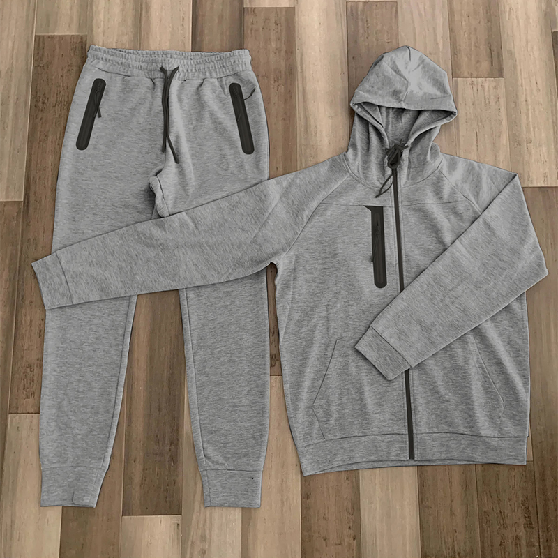 Streetwear męskie dresy moda jesienna kieszenie na zamek błyskawiczny bluza z kapturem i spodniami dresowymi z długim rękawem zestawy dwuczęściowe męskie Casual_voghion.com