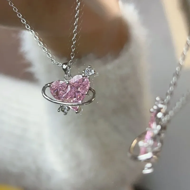 Klaar Voorraad Sterg Sier Mode Halskettingen voor Vrouwen Hartvormige Zirkoon Roze Kristallen Hanger Halsketting Dames Sieraden Exquise Geschenk_voghion.com