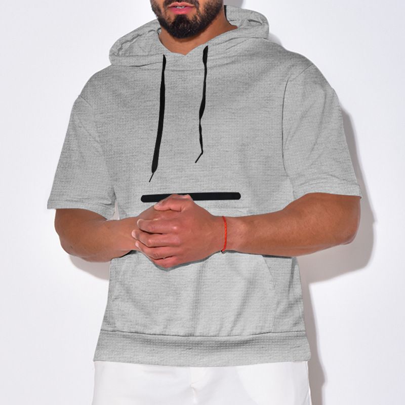 Maglietta estiva casual da uomo, con cappuccio e maniche corte, tinta unita_voghion.com
