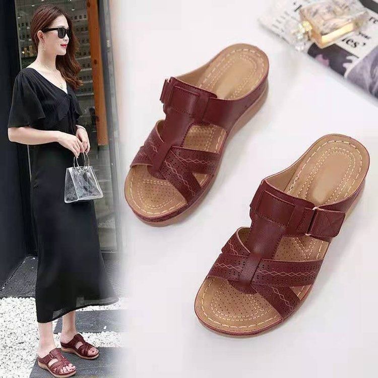 Pantofole da donna con suola spessa e cava, larghe e casual, con un solo passo, con tacco a spillo cucito e strisce fresche_voghion.com