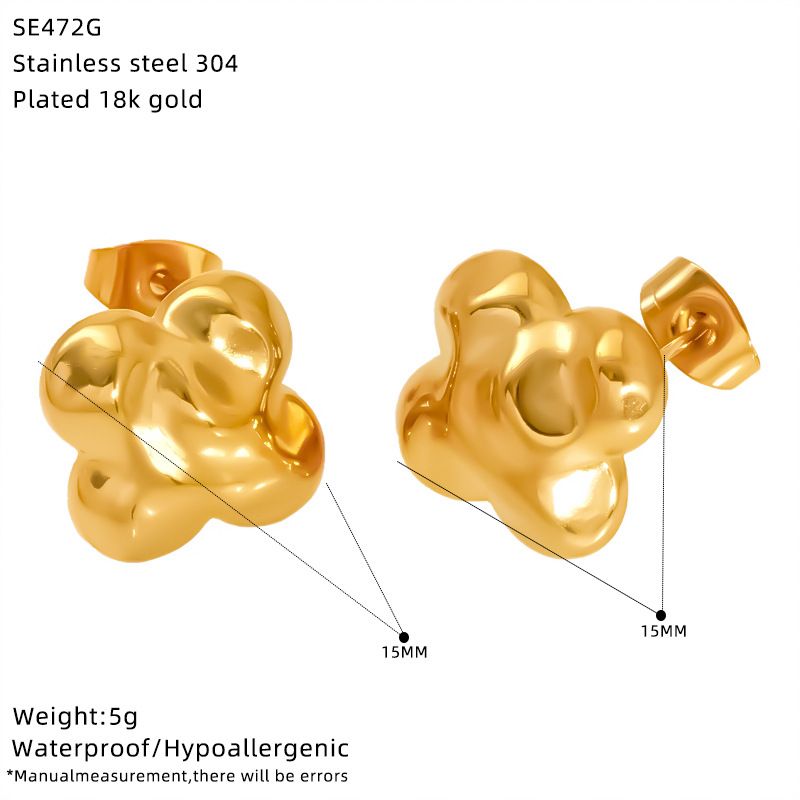 Earrings Unisex Jewelry Fashion Exaggerated Gold Stainless Steel Concave And Convex Hammer Pattern Prismatic Symmetrical Earrings_voghion.com