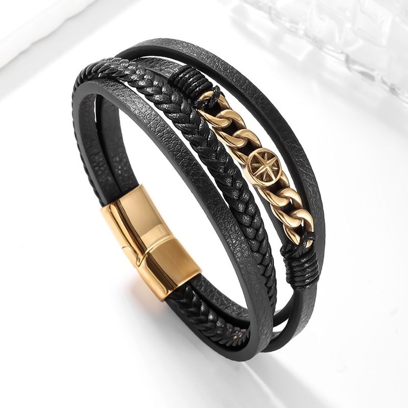 304L Hochwertiger Edelstahl Mode Echtleder Kette Charm Herren Damen Armband Armreif_voghion.com