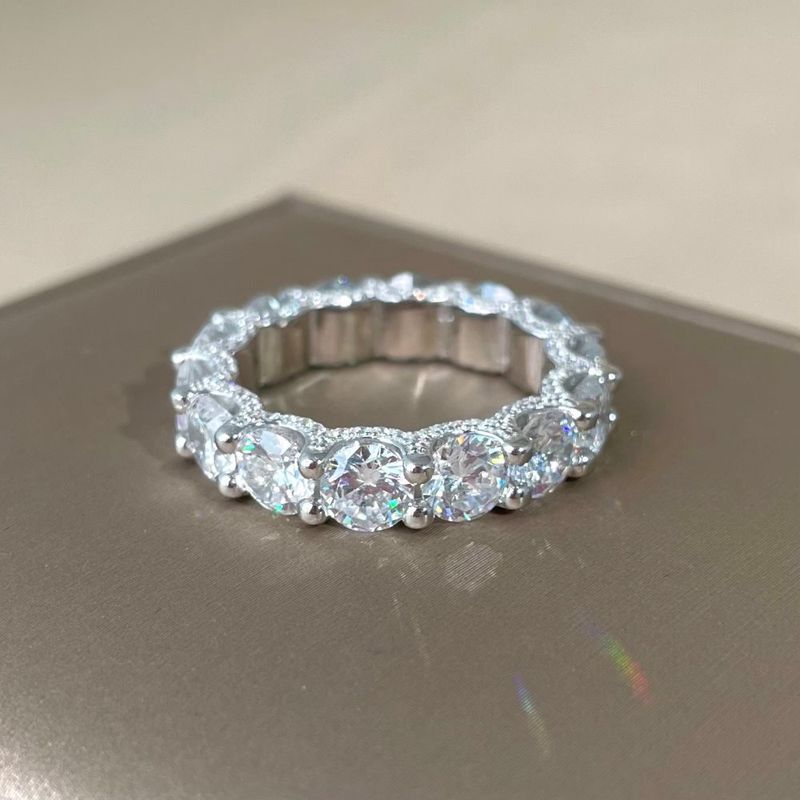 Puur zilver voor dames met ingelegde diamanten, volledige enkelvoudige hiphopring met sprankelende diamanten, zirkoniaring_voghion.com