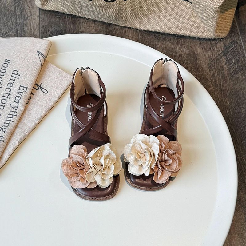 Sandali da bambina 2024, estivi, per bambini, con fiori, da principessa, per bambini grandi, con suola morbida, alti e aperti, versione coreana_voghion.com