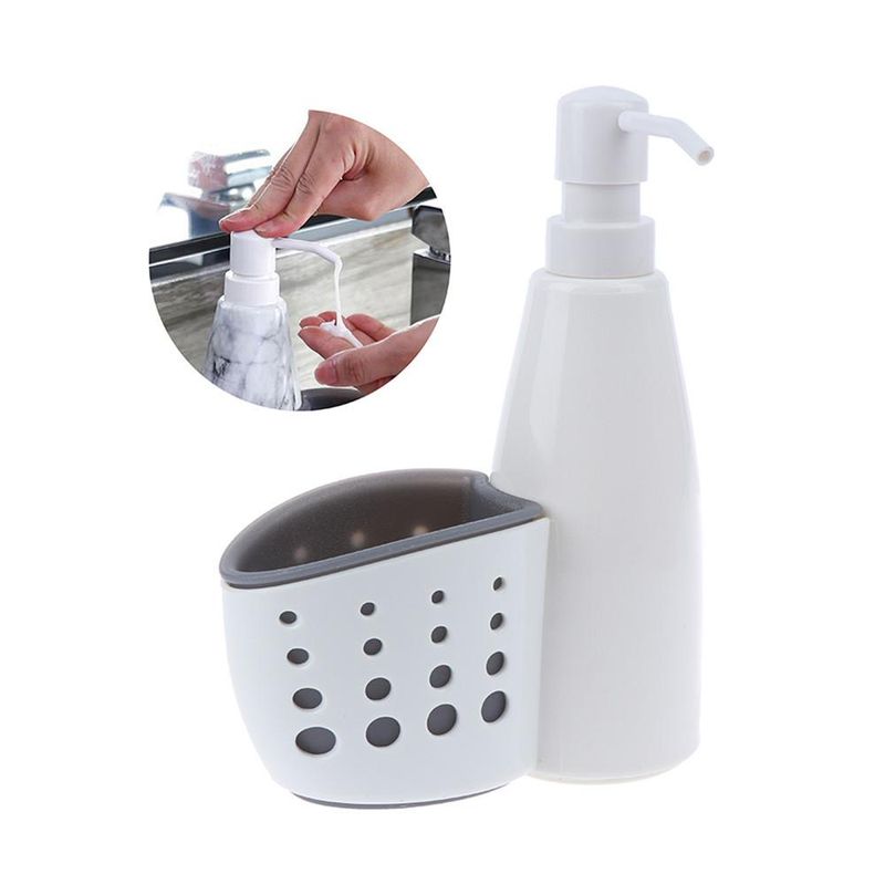2 In 1 Bathroom Dispenser Storage Box Liquid Detergent Sponge Drainboard Soap Holder_voghion.com