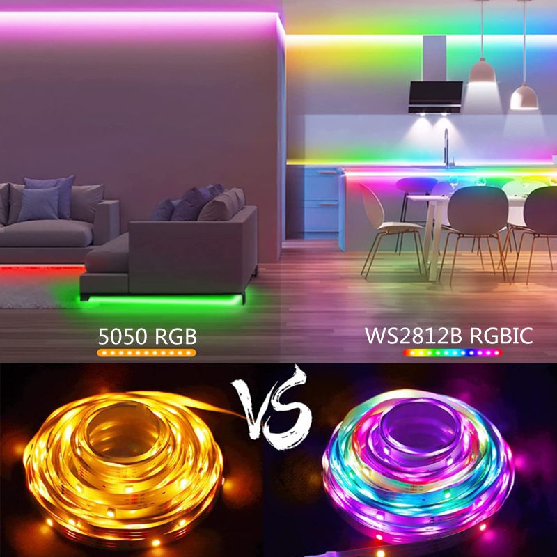 Bande lumineuse LED RVB 5 V avec 18 LED/m – SMD 5050, télécommande 28 touches et contrôle par application (Bluetooth), éclairage flexible DIY pour la maison, la scène et la décoration de fête._voghion.com