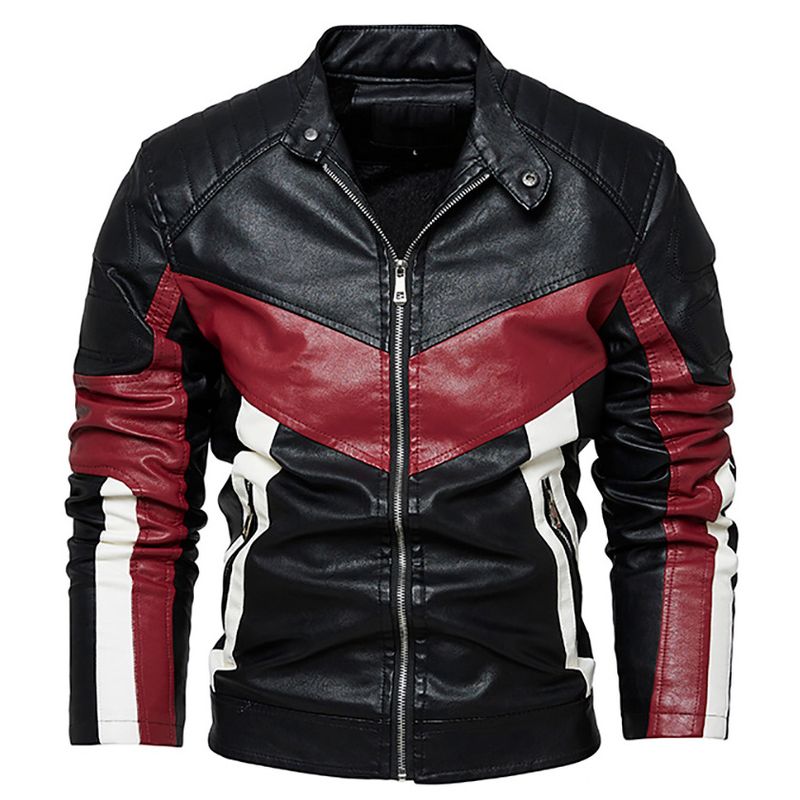Suitable For All Seasons Plus Size PU Leather Coat Men's Motorcycle Jacket With Fleece Lining_voghion.com