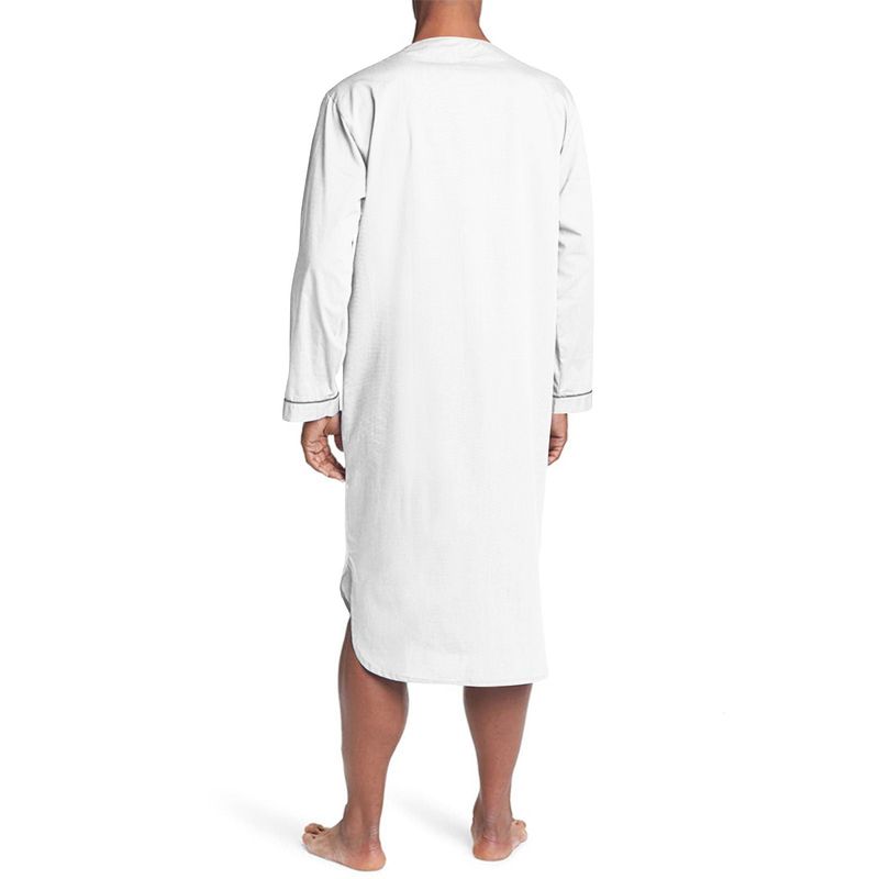 2025 Frühling Muslimischen Mittellangen Lose Feste Pyjamas männer Homewear Nachtwäsche Farbe Block_voghion.com