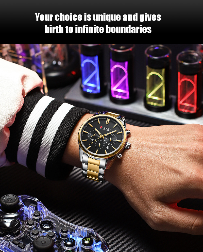 CURREN/CARREN 8446 Orologio da uomo al quarzo con cinturino in acciaio a sei pin, calendario, indicatore di 24 ore_voghion.com