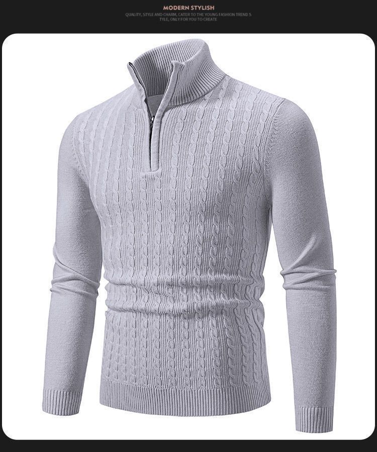 Herrenbekleidung Herren Casual Strickpullover Slim Fit Stehkragen Jacquard Pullover Für Herbst Wintermode_voghion.com