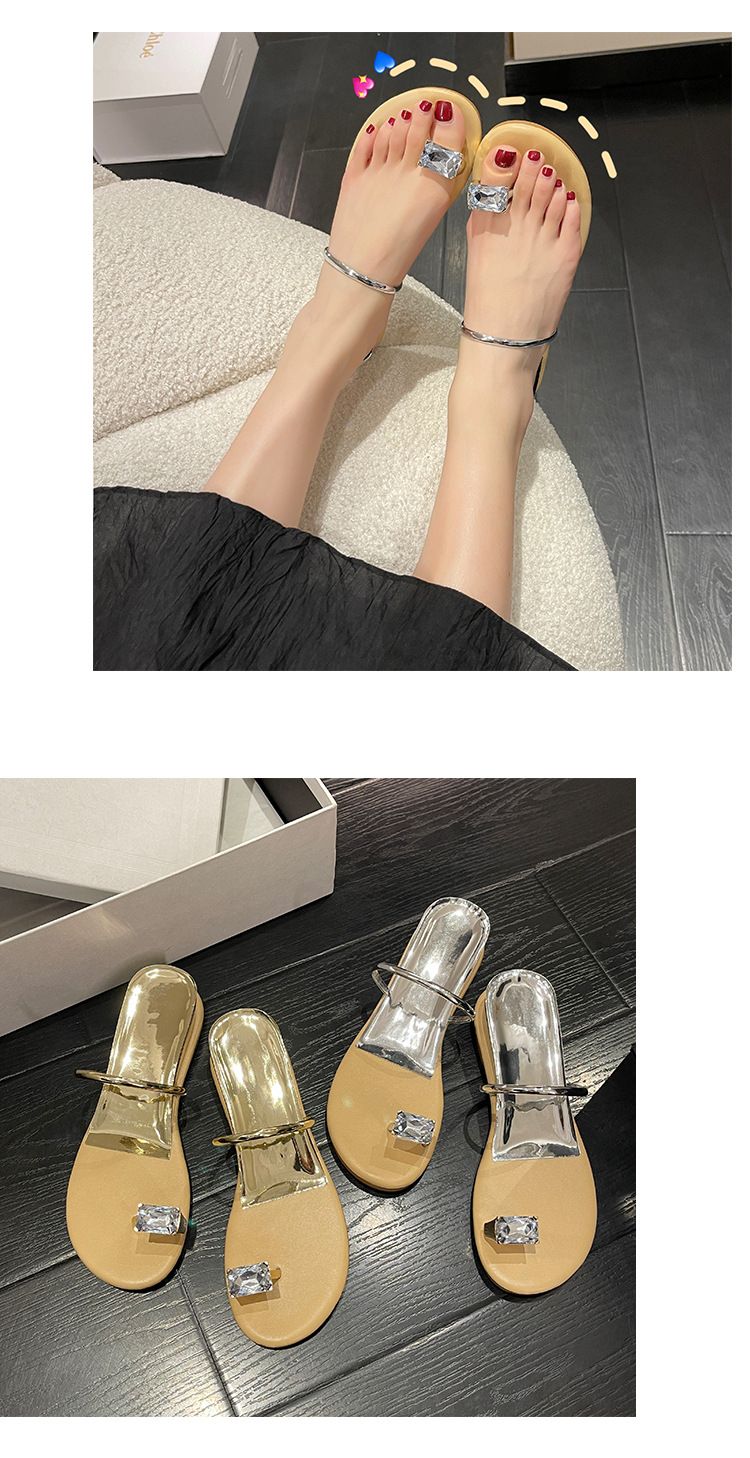A Pigeon Egg Big Sister Same Style Rhinestone Outer Wear Thong Sandals Flat Bottom Inner Heightened Wedge Heel Beach Sandals For Women_voghion.com