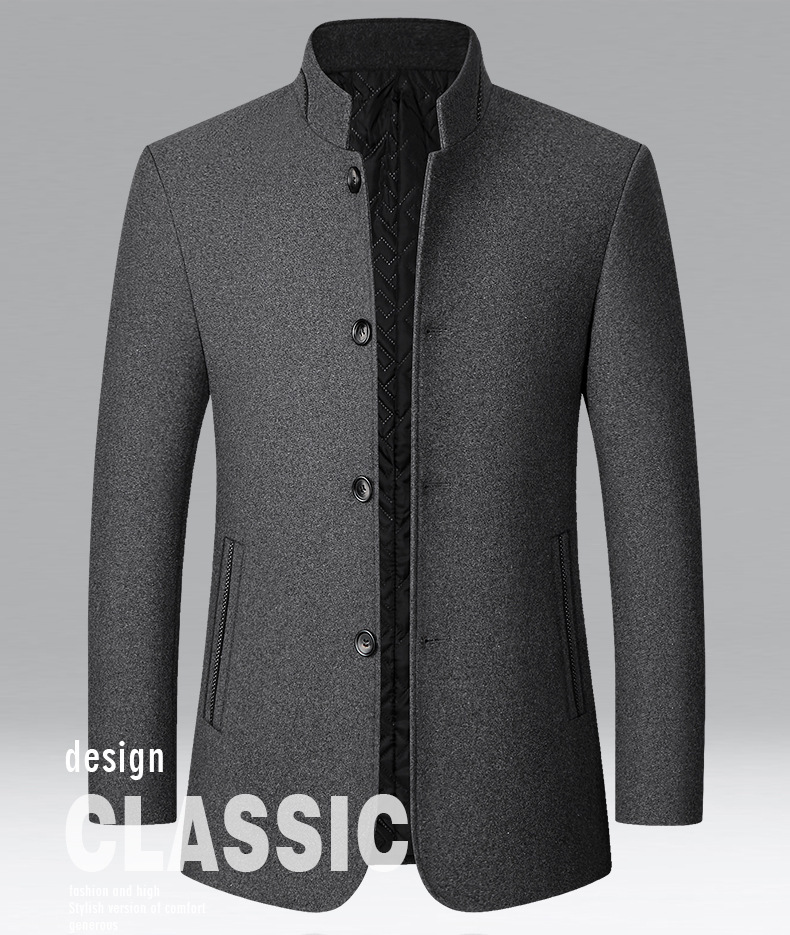 Men's Woolen Jacket Men's Mao Suit Stand-up Collar Middle-aged Men's 2025 Autumn And Winter Woolen Men's Jacket_voghion.com