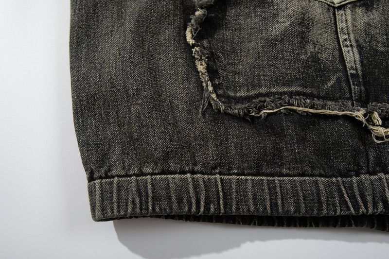 Men's Clothing New High Street Trendy Brand Denim Hoodie Wasteland Style Washed Splicing Hooded Sweatshirt_voghion.com