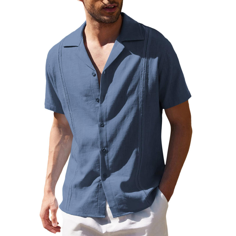 Camicia da uomo 2023, ampia e casual, in lino, Cuba Guayabella, a maniche corte, da spiaggia_voghion.com