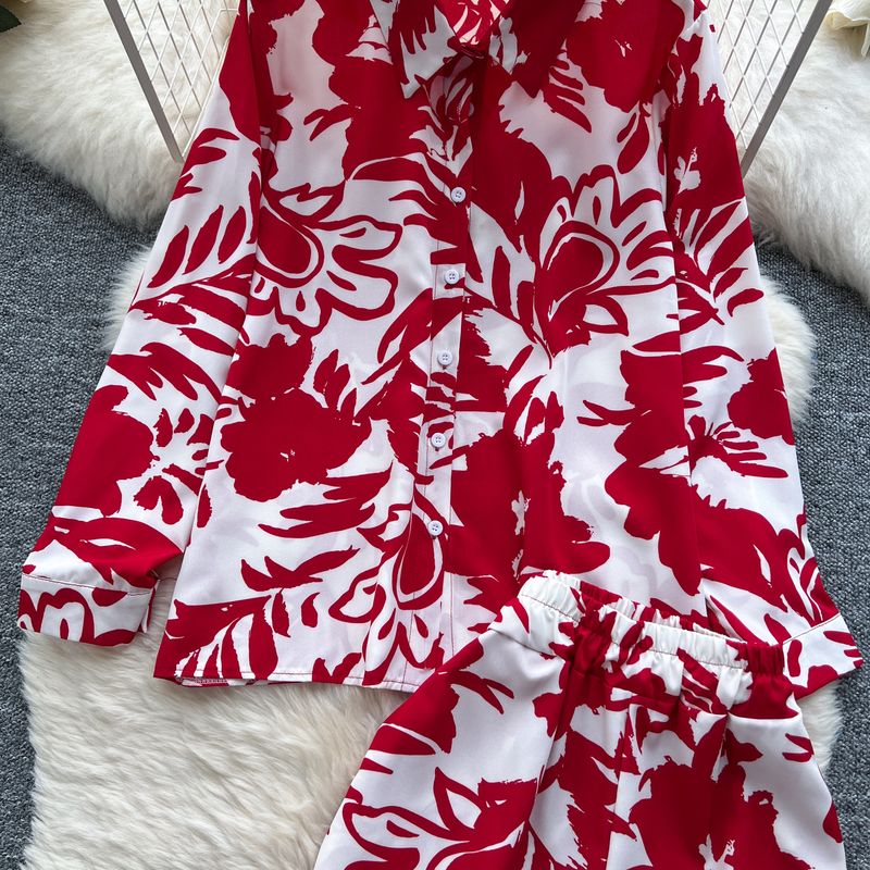 Damenbekleidung, modisch, locker, vielseitig, langärmelig, bedrucktes Hemd + lässiger Hosenanzug mit hoher Taille und weitem Bein_voghion.com