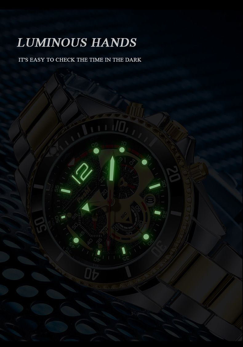 Relógio masculino de luxo à prova d'água, quartzo, cronógrafo, luminoso, pulseira de liga, data, relógio de pulso empresarial para homens_voghion.com