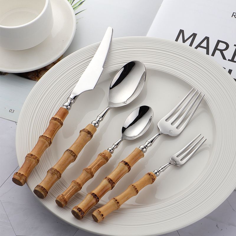 Bamboo Handle Cutlery - 18/10 Stainless Steel Set_voghion.com