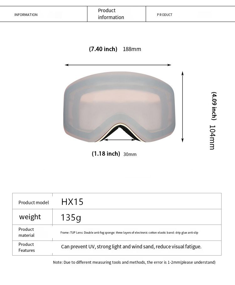 Ski Snowboard Goggles Dame Menn Ski Brillemaske UV 400 Snøbeskyttelse over briller Voksen nti-fog Cydrical_voghion.com