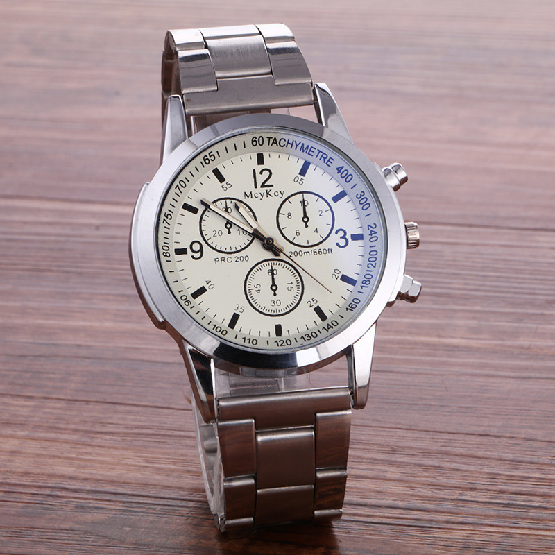 Barevné modré světlo sklo tři oči ocelový pásek quartz dárkové pánské hodinky_voghion.com