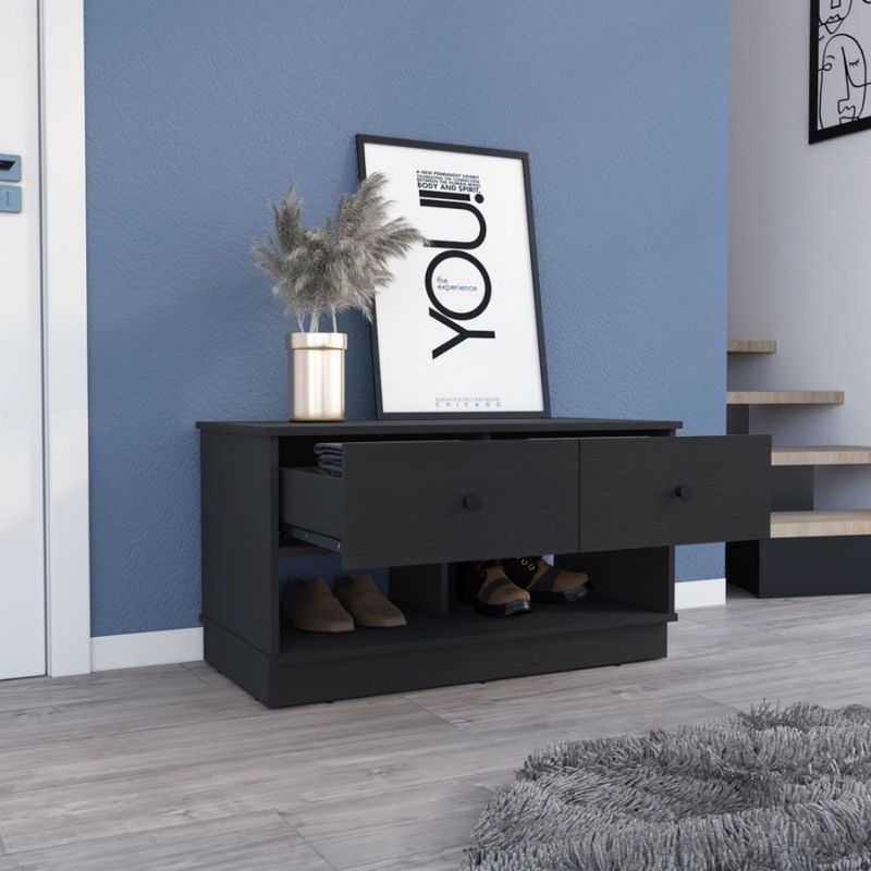 Gue Willamette 2Drawer Rectangle Storage Black 2Shelf Bench_voghion.com
