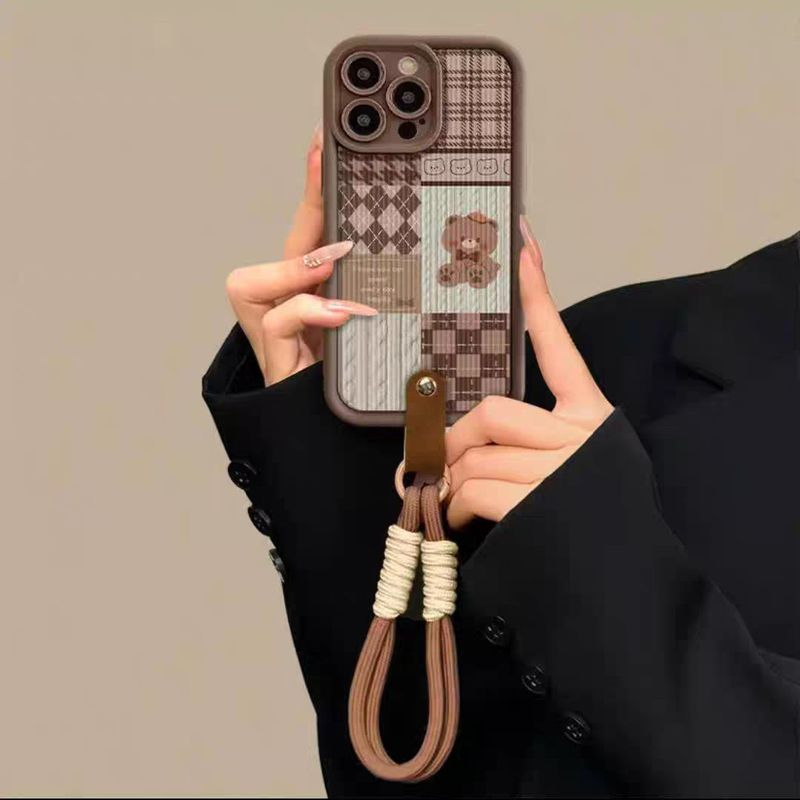 for Tecno Spark GO 2024 20 20C 10 10C 8C Infinix Smart 8 7 6 5 Note Hot 30 12 G96 2023 40i 40 30i Play Pro Plus Aesthetic Plaid Bear & Lanyard Case_voghion.com