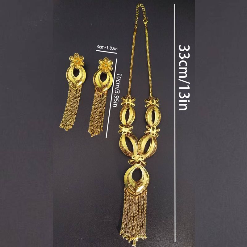 Ensemble collier et boucles d'oreilles plaqué or, bijoux en laiton pour mariage, festival de Dubaï, pour femmes_voghion.com