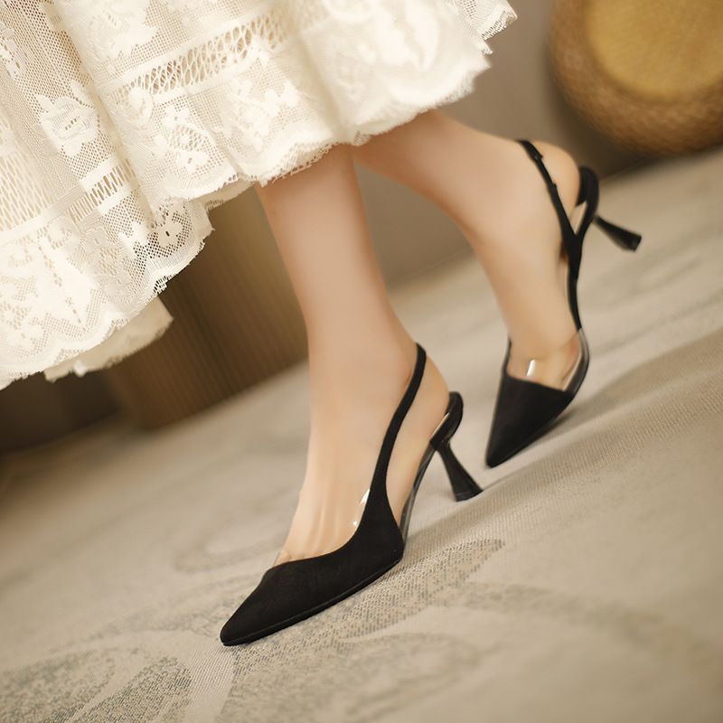 398-5 For Women's New Thin High Heel Pointed Shoes With Headband Splicing To Show Slim, Unique, Sexy Single_voghion.com
