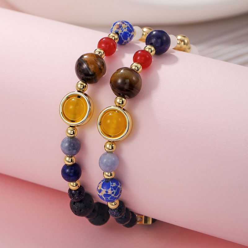 Best Selg Jewelry Universe Galaxy Solar System Eight Planets Agate Natural Stone Adjustable Bracelet_voghion.com