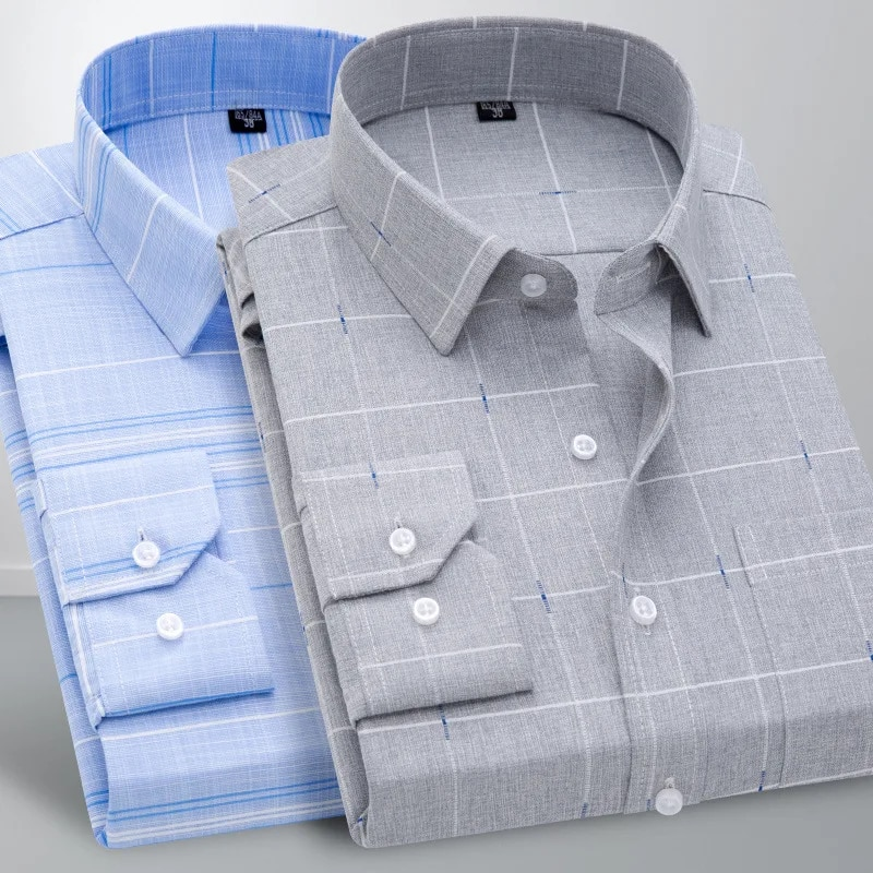 Nieuwe geruite herenoverhemden met lange mouwen Koreaanse lente en herfst designeroverhemden Kleding Mode Heren Zakelijk_voghion.com