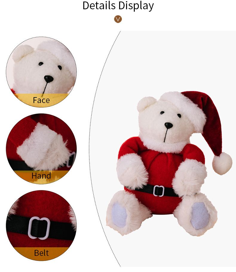Décoration de poupée d'ours de Noël en peluche, ornement d'ours de Noël en peluche, cadeau pour enfants, jouet de poupée de Noël_voghion.com