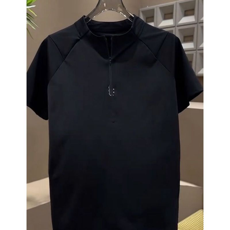 Maglietta estiva da uomo, sottile e corta, con cerniera, versatile, a mezza manica, di marca alla moda_voghion.com