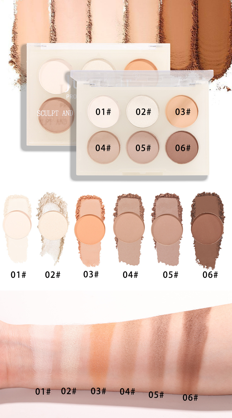 Bronceadores e iluminadores Belleza Maquillaje Rostro Iluminador natural Tridimensional Seis colores Contorno Larga duración Resistente al agua y al sudor_voghion.com