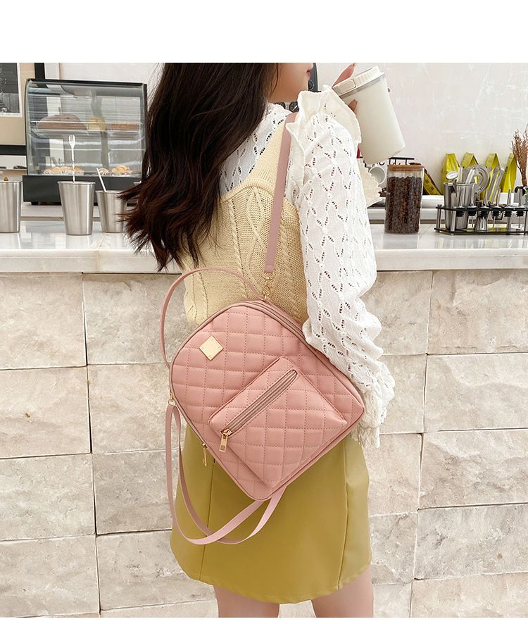 Andralyn Lingge Pattern Waterproof and Wear-resistant Backpack Korean Version Fashionable Women's Bag Casual Backpack_voghion.com