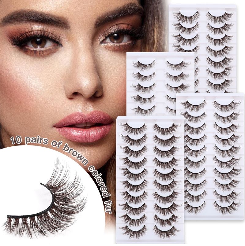 10-Pair Brown False Eyelashes Set, Novel Cosplay & Stage Design, 3D Natural Look_voghion.com