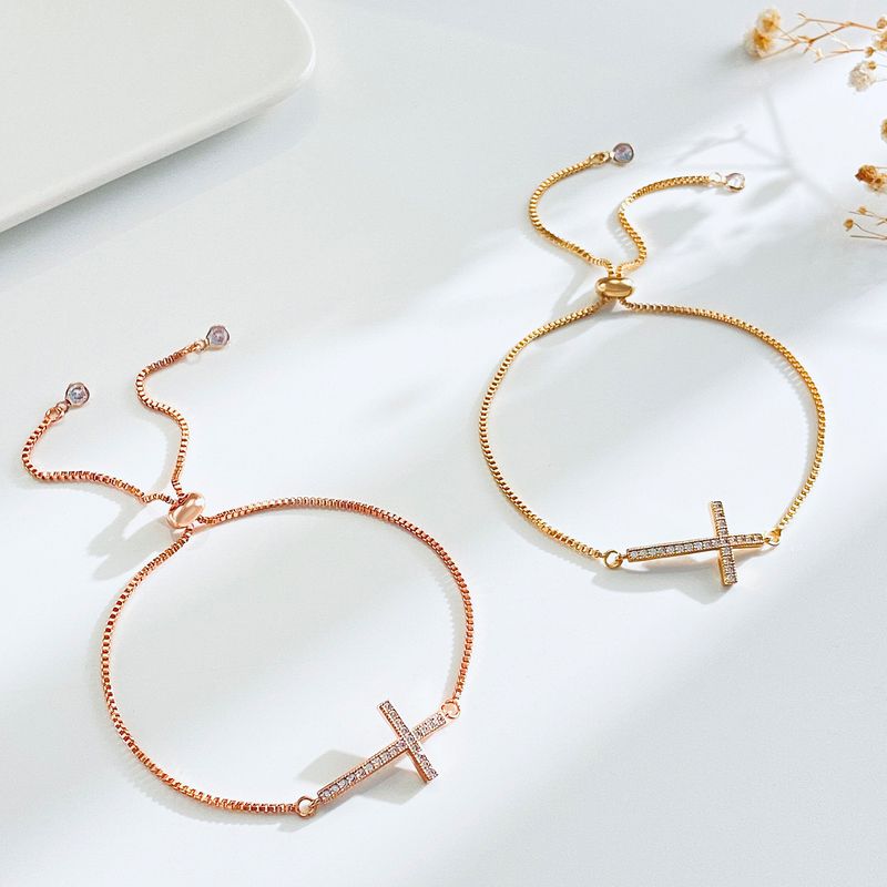Pulseira de diamantes com cruz, personalidade feminina, temperamento, pulseira de diamantes, joias da moda_voghion.com