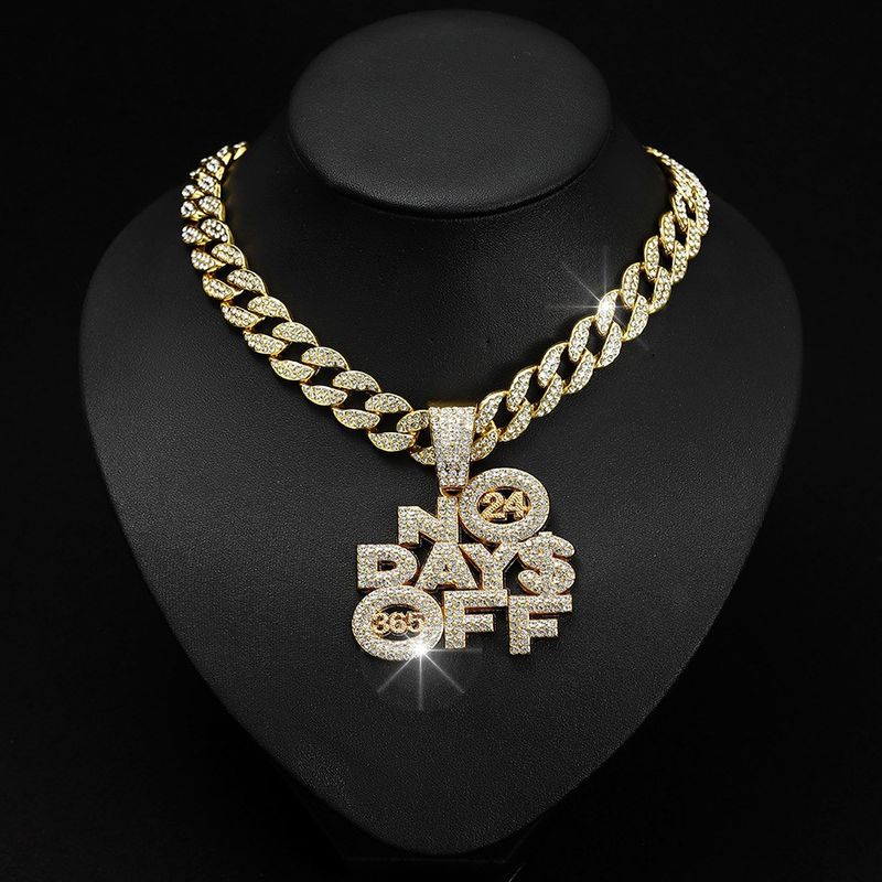 Hip Hop Letters NO DAYS OFF Necklace 24 Cuban Chain Decoration Alloy Number 365 Pendant_voghion.com