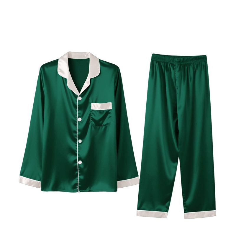 Conjunto de pijama de Natal de cetim de luxo para toda a família - Roupa de dormir combinando premium com toque de seda gelada para pais e filhos (110-160 cm, tamanhos P-3XG, 6 combinações de cores)_voghion.com