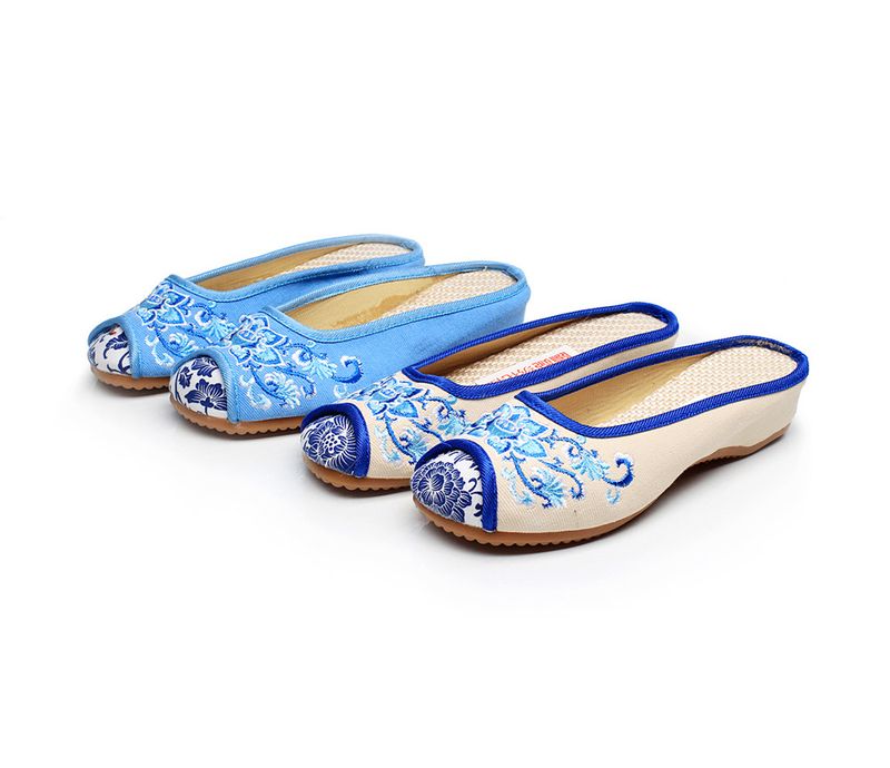 Hausschuhe, Hausschuhe mit Blumenmuster, Sommerschuhe aus besticktem Stoff für Damen, Sandalen, niedrige Absätze, Hausschuhe mit flachem Boden_voghion.com