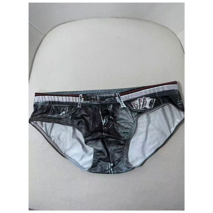 LuvBox Wholesale Inner Cool Herren-Badeslips aus Eisseide mit niedrigem Bund und formender Wirkung, Denim-Print_voghion.com