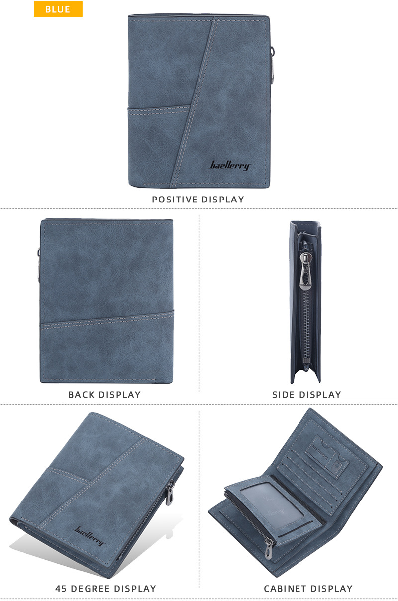 Baellery Portafoglio da uomo Opaco Corto Fermasoldi Multi-Card Portamonete Moda Cerniera Portafoglio verticale Clip_voghion.com