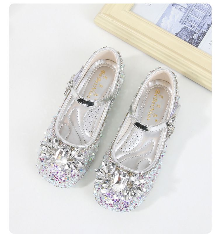 Bambini Tacchi alti Bambine Scarpe da principessa in pelle di cristallo Nuove feste per bambini Ballando Paillettes Scarpe da sposa per bambini_voghion.com